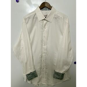 Robert Graham Embroidered Button Front Shirt White Flip Cuff Men's XXL 2XL